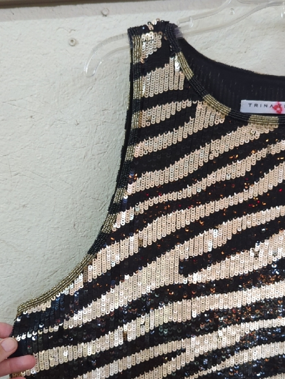Trina Turk Sequin Zebra Tank Dress - Gold & Black - Picture 2 of 7